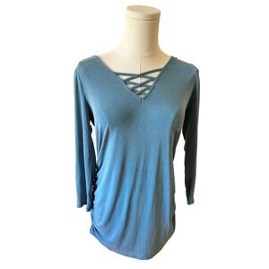 Jessica Simpson Maternity Tee Shirt Long Sleeves Crisscross Front Blue Women S​